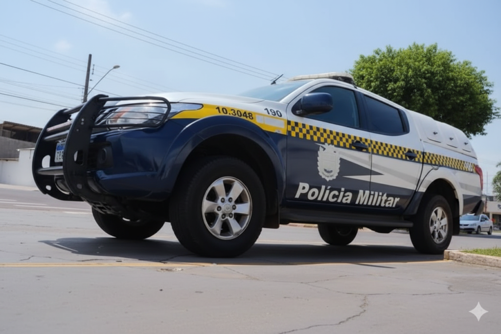 Viatura da Polícia Militar brasileira estacionada em uma via pública.