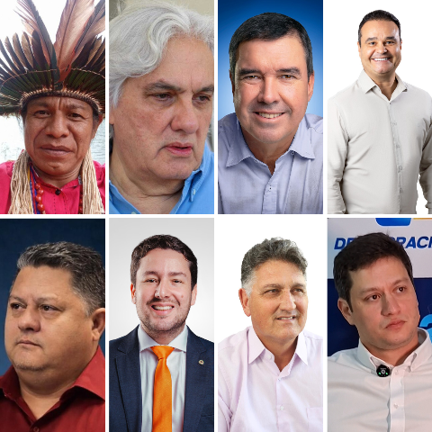 Mosaico com oito retratos de homens brasileiros de diversas origens.