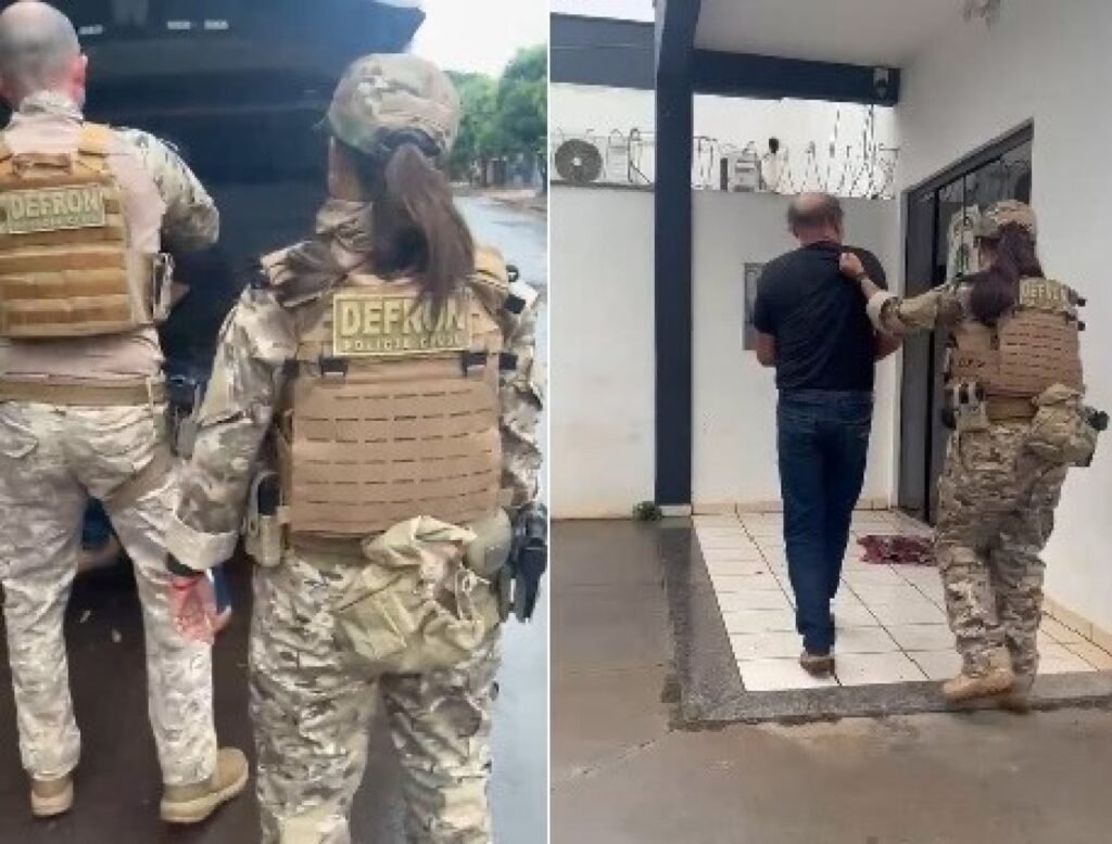 Agentes da DEFRON conduzindo um homem sob custódia.