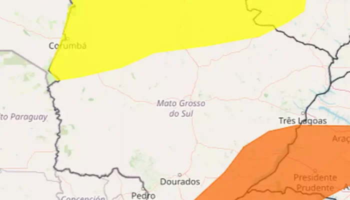 Mato Grosso do Sul apresenta alerta amarelo de chuva e laranja de onda de calor. (Arte: Reprodução/Inmet)