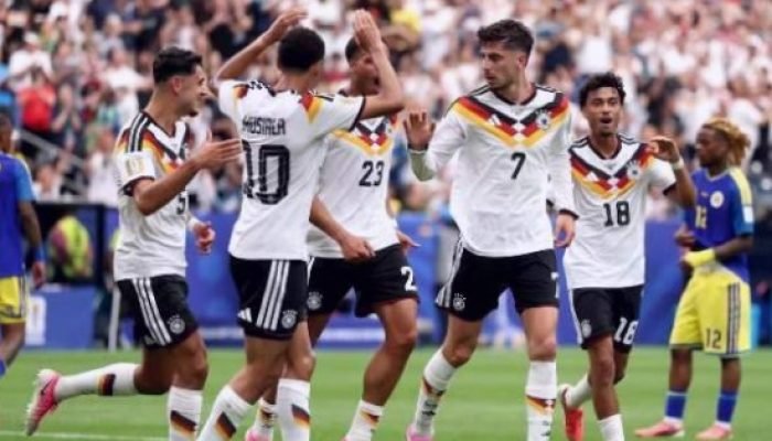 Alemanha comemora gol contra Curaçao, em jogo que terminou em 7 x 1 — Foto: Alem
