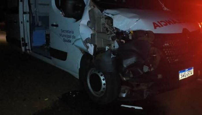 Foto: Ambulância envolvida no acidente ficou com a lateral destruída (Foto: Lean