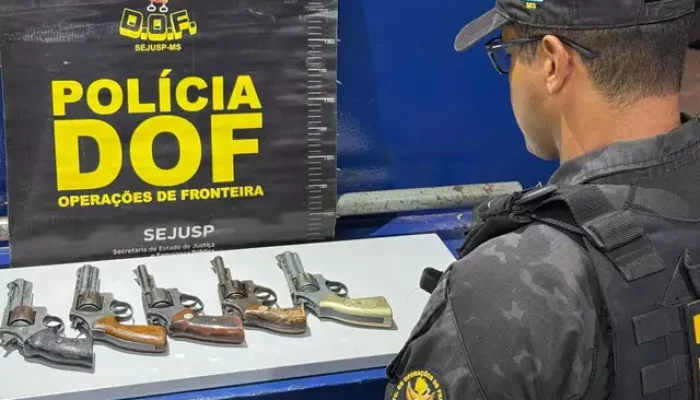 Revólveres encontrados na bagagem da mulher foram apreendidos pelo DOF (Foto: Divulgação)
