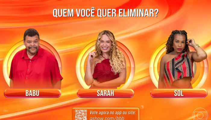 Vote em quem você quer eliminar: Babu Santana, Sarah e Sol Vega — Foto: Vote em