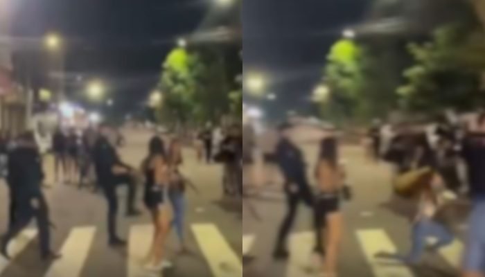 Momento em que a adolescente é chutada por PM (Reprodução, Redes Sociais) — Foto