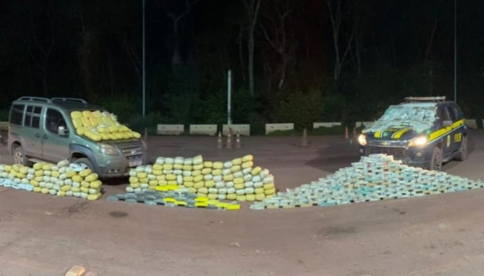 Drogas apreendidas no carro dos suspeitos. (Reprodução, PRF) — Foto: Drogas apre