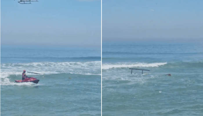 Foto: Imagens mostram helicóptero no mar da Barra da Tijuca | Foto: Reprodução