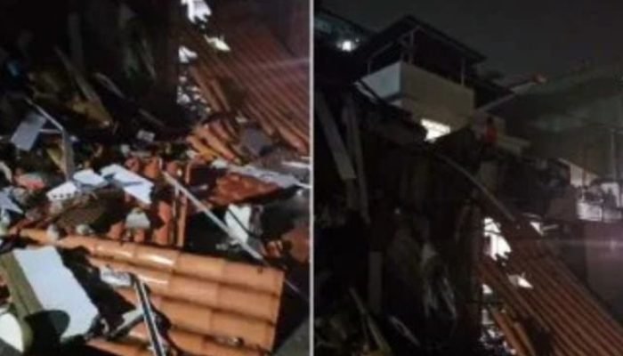 Moradores ficam soterrados após desabamento de casas em Juiz de Fora — Foto: Mor