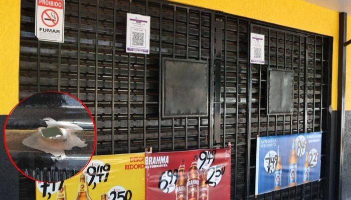 Foto: Na fachada do local, foram encontradas várias marcas de tiros. (Foto: Piet