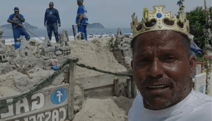 Foto: construtor do castelinho de areia lamenta demolição | Reprodução