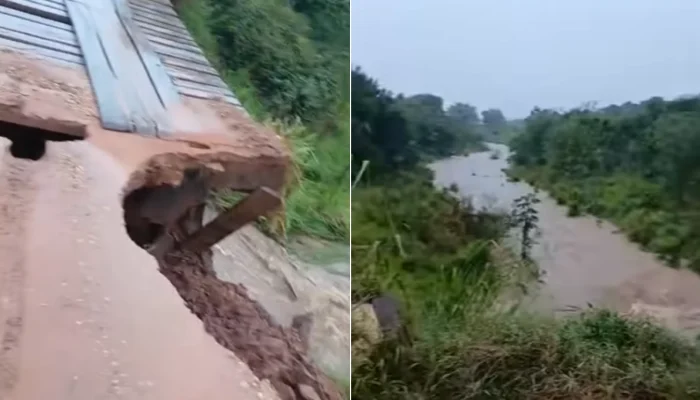 Ponte do Rio Segredo foi interditada. (Foto: Reprodução, JCA)