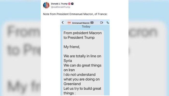 Foto: Trump compartilha mensagens que recebeu de Macron • Reprodução/Truth Socia