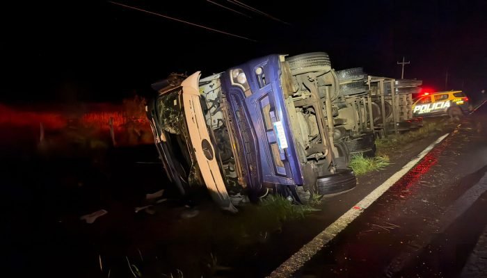 Foto: Veículo tombou no trecho (divulgação)