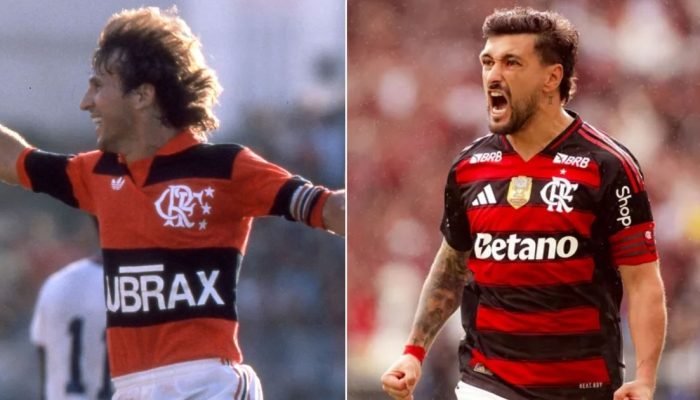 Zico e Arrascaeta estão entre os maiores ídolos do Flamengo — Foto: Zico e Arras