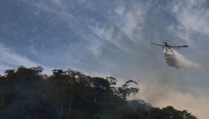 Aeronave Air Tractor sobrevoando a área. — Foto: Aeronave Air Tractor sobrevoand