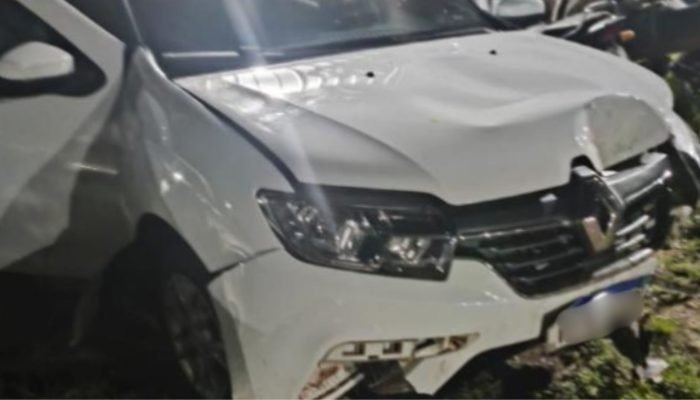 O veículo ficou com a frente parcialmente danificada. — Foto: O veículo ficou co