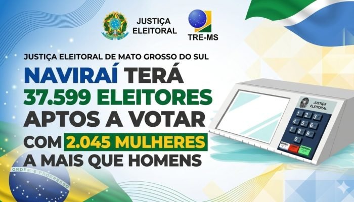 Informativo da Justiça Eleitoral sobre eleitores em Naviraí, MS.