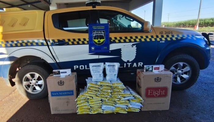 Apreensão de cigarros e agrotóxicos na MS-134 — Foto: Imagem: Divulgação / PMR
