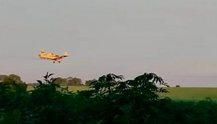 Avião agrícola atinge rede elétrica em Ivinhema — Foto: Imagem: WhatsApp Nova Ne