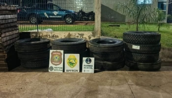 PF apreende veículo paraguaio e 18 pneus de caminhão em operação conjunta no Rio Paraná