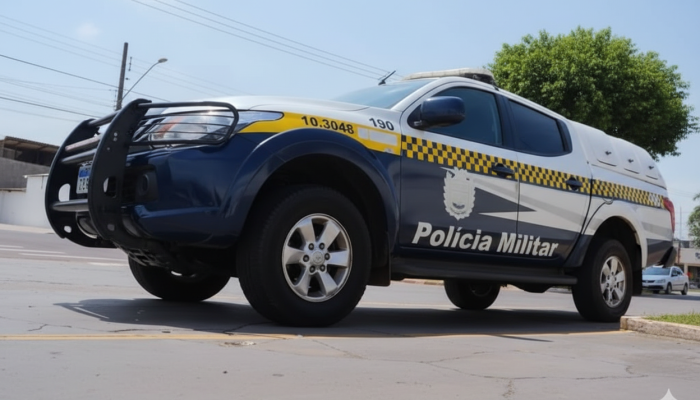 Viatura da Polícia Militar brasileira estacionada em uma via pública.