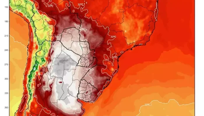 Bolha de calor que vai atuar sobre Mato Grosso do Sul e outras regiões (Imagem: Metsul)