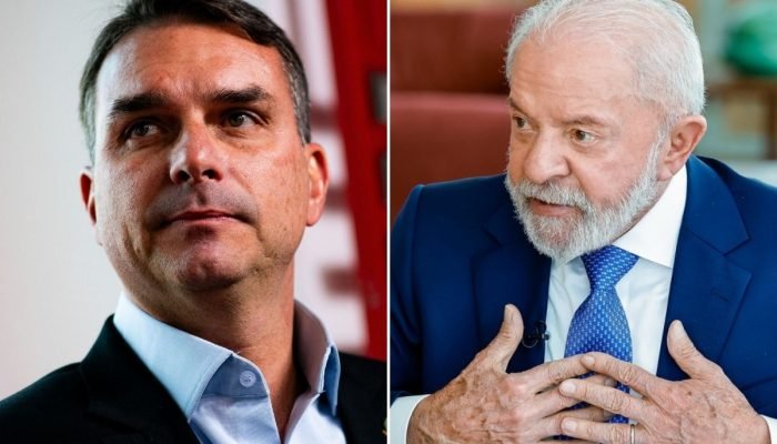 Foto: 1 de 1 Imagem colorida mostra Lula e Flávio Bolsonaro - Foto: Hugo Barreto