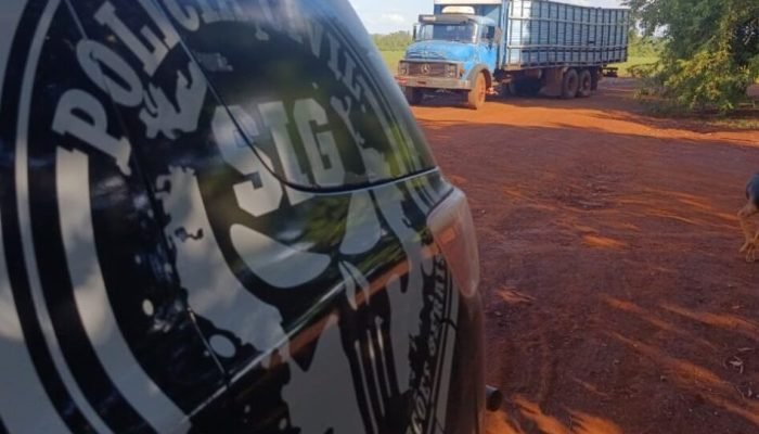 Caminhão usado para transportar os bovinos foi apreendido. — Foto: Caminhão usad