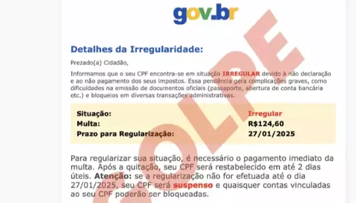 E-mail enviado por golpistas (Foto: Divulgação)