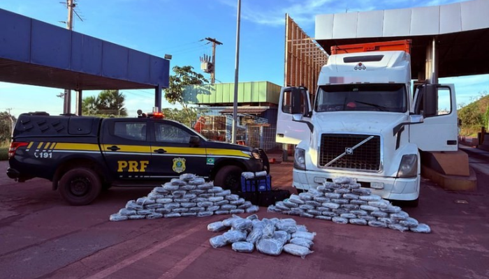 Caminhão apreendido com 172 kg de skunk — Foto: PRF MS