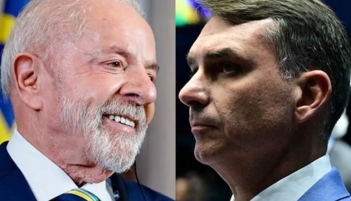 O presidente Luiz Inácio Lula da Silva e o senador Flávio Bolsonaro em destaque