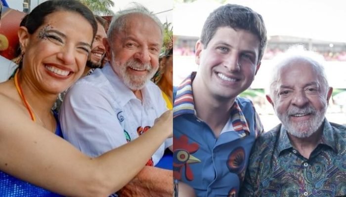 O presidente Lula com a governadora de Pernambuco, Raquel Lyra (à esquerda), e o