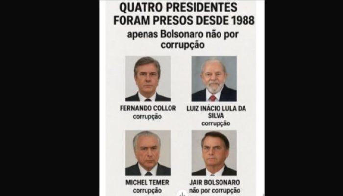 Quatro presidentes foram presos desde 1988 — apenas Bolsonaro não por corrupção