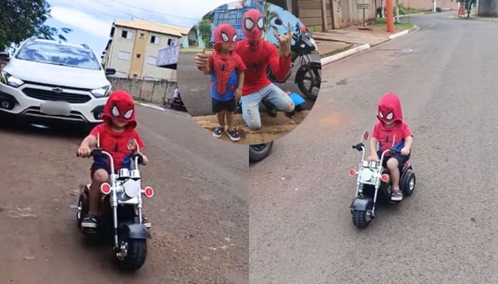 Pequeno ainda tietou e tirou umas fotos com o motoboy — Foto: Pequeno ainda tiet