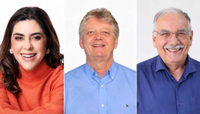 Três retratos individuais de pessoas sorridentes lado a lado.