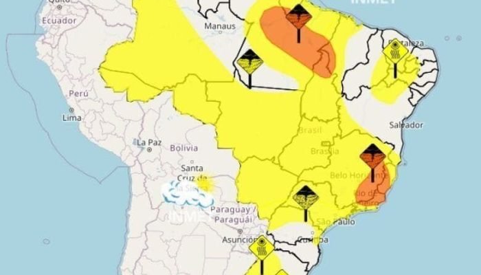 Além de Mato Grosso do Sul, também estão em situação de alerta  de chuvas intensas outras unidades da federação - Crédito: Reprodução/ Inmet