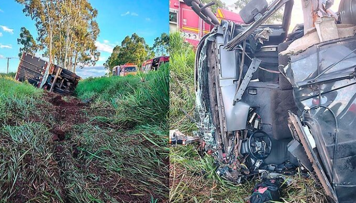 Caminhão tombado na MS-040 — Foto: Repórter Top