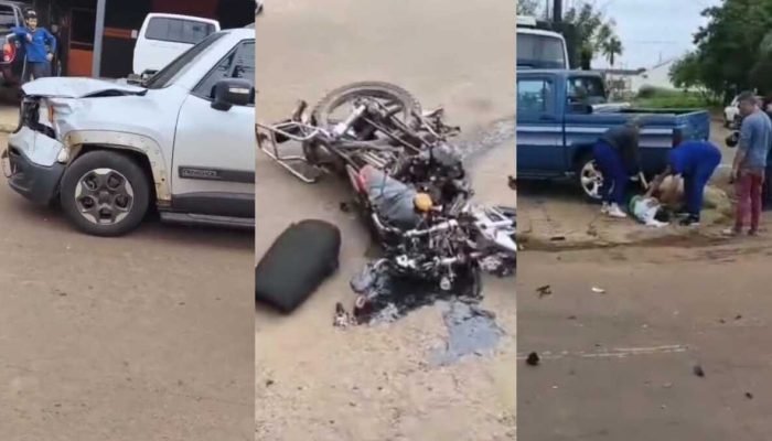 Colisão entre carro e moto fere mulher em Ponta Porã