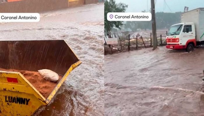 Campo Grande: Coronel Antonino tem ruas alagadas após fortes chuvas e Inmet mantém alerta
