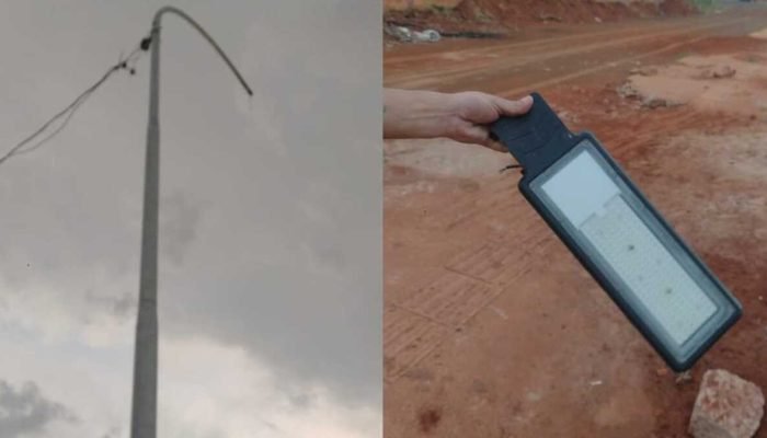 Moradores criticam obras incompletas após luminária quase atingir criança em Campo Grande