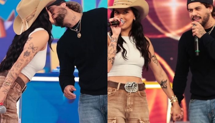 Em programa de TV, Ana Castela e Zé Felipe trocam beijo