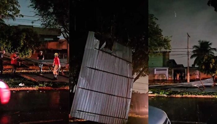 Telhado voa e atinge carro durante tempestade em Campo Grande