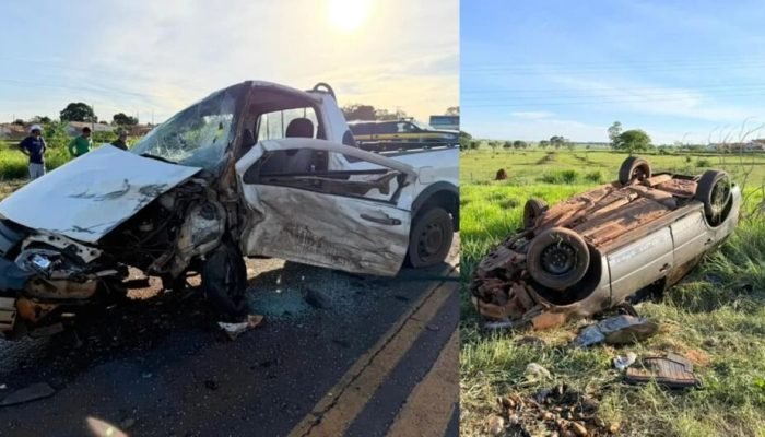 Carro capota após batida e deixa feridos na BR-267