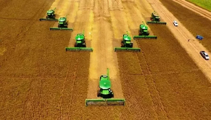 Máquinas colhendo soja em Mato Grosso do Sul (Foto: Edemir Rodrigues)